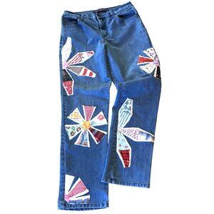 Vintage Quilt Patchwork Jeans: Upcycled Boho Hippie Pants Festival Wear, 10P